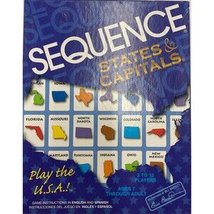 Sequence States & Capitals Board Educational Game 2-12 Players  100%Complete 7+